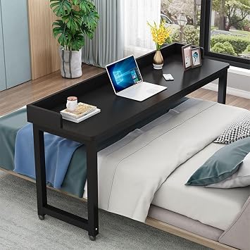 Overbed Table, Over Bed Table with Wheels, Rolling Bed Table, Large Bed Desk with Surrounding Baffle, Works as Bar Table, Dining Table or Laptop Bed Table