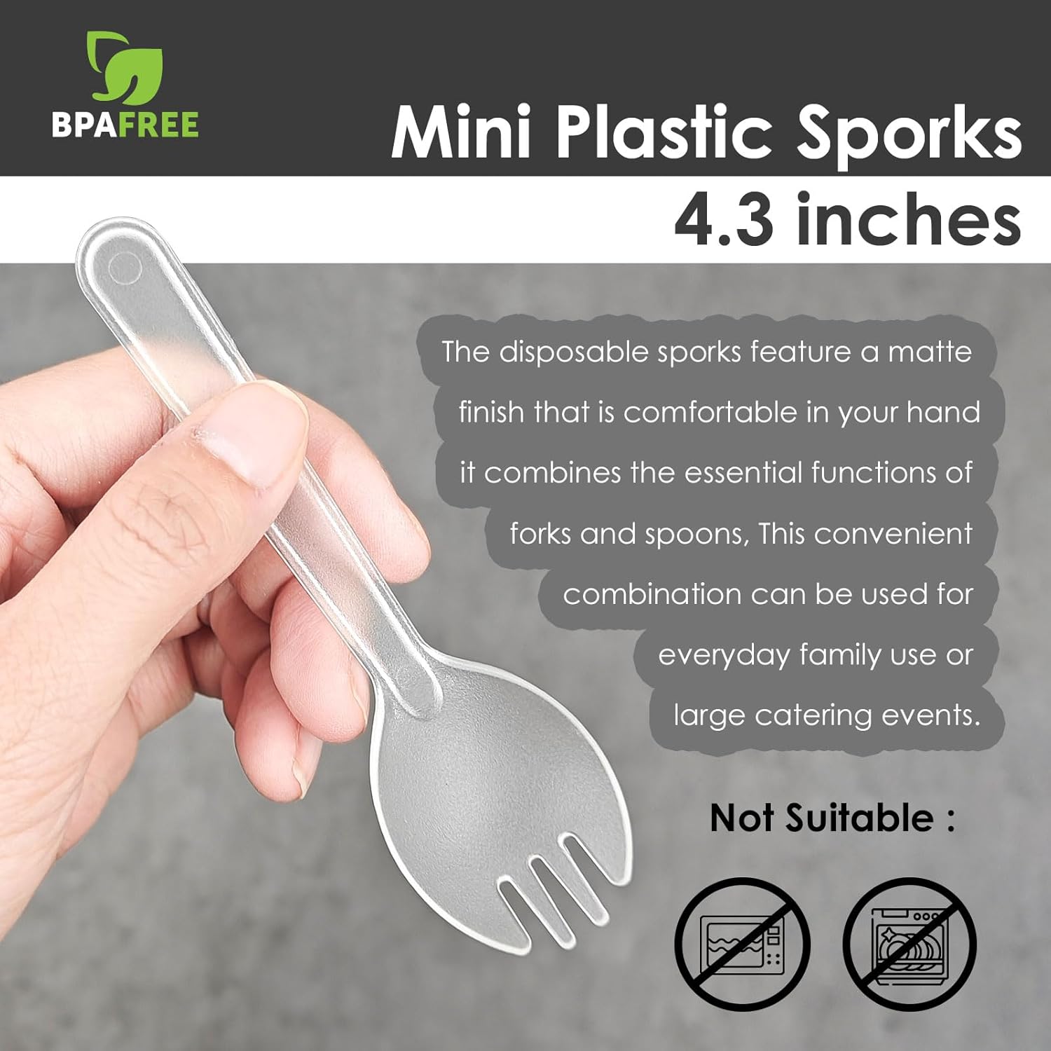Mini Plastic Sporks Disposable Indivily Wrapped, Clear Forks and