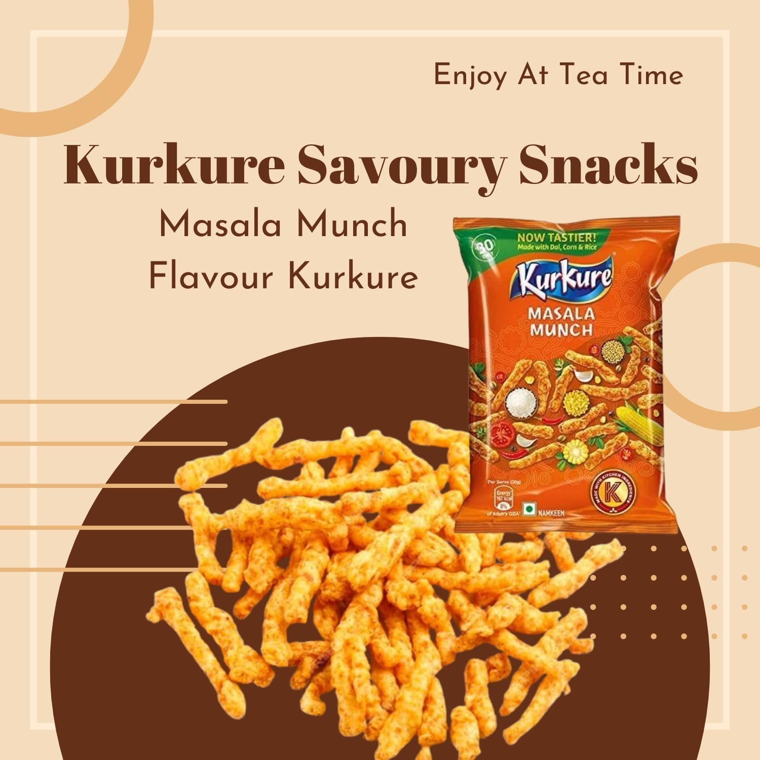 Kurkure Masala Munch 85 г 9 штук идеальная закуска к чаю сочетание специй и хрустящих палочек классический вкус хрустящие пухлые палочки