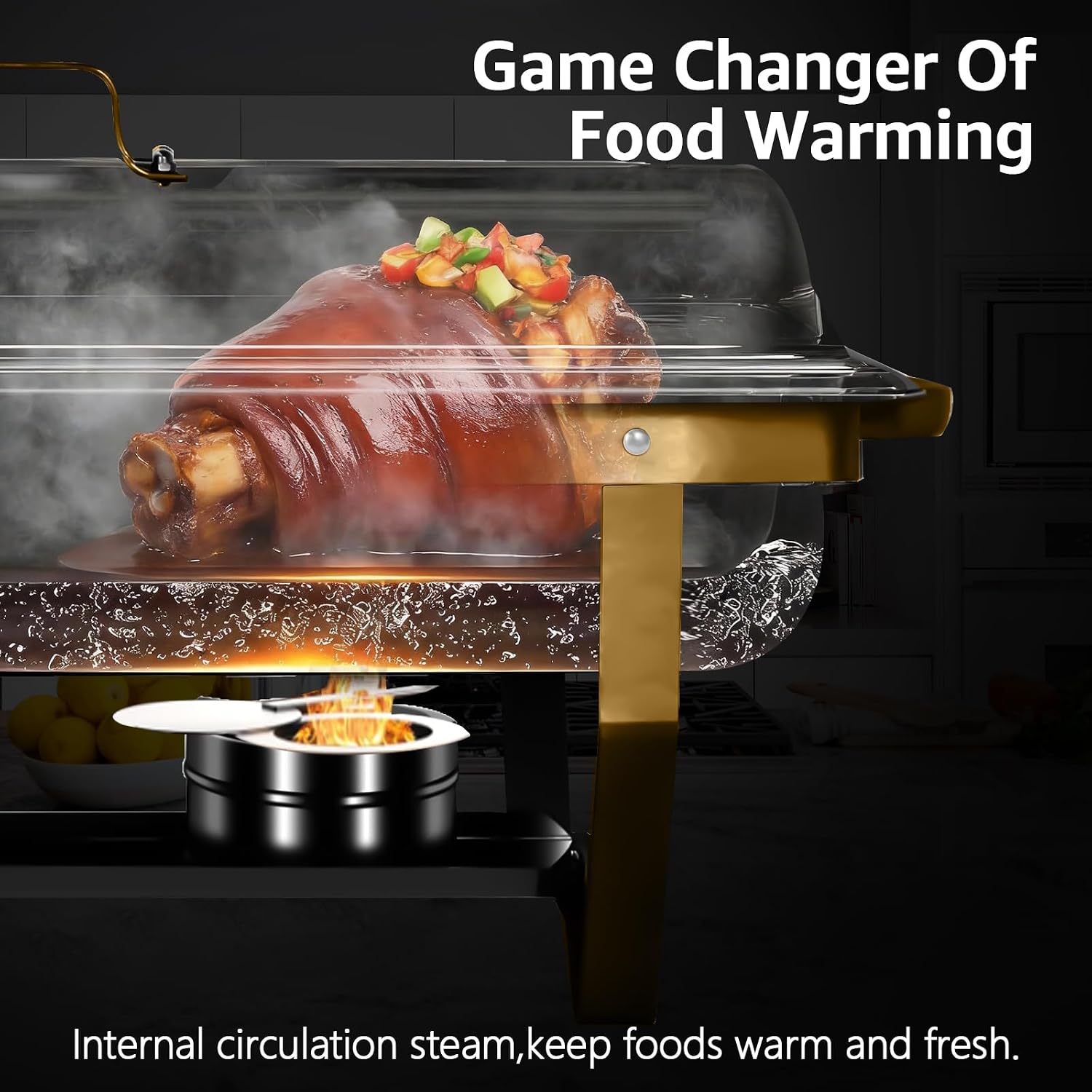 Chafing Dishes for Buffet 4 Pack 8QT High Grade Chafing Dish Buffet Set, Rolled-Edge Design Food Warmers for Parties, Buffet, Wedding, Birthday, Golden