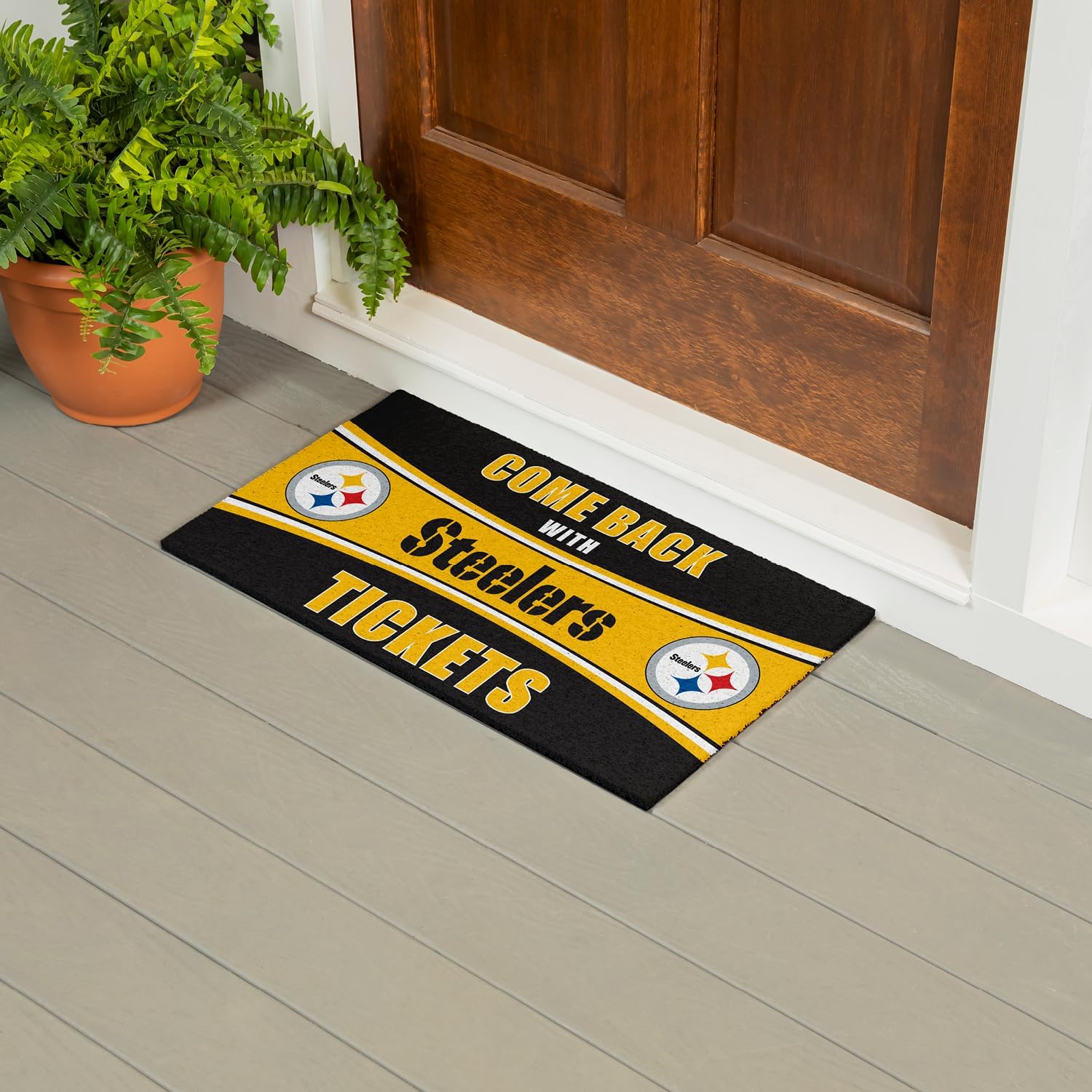 Team Sports America NFL Pittsburgh Steelers | Indoor and Outdoor Entryway | 28 x 16 Inches | Non Slip Back | Welcome Floor Mats | Muddy Dog Paws | Front Door Entrance Home Décor