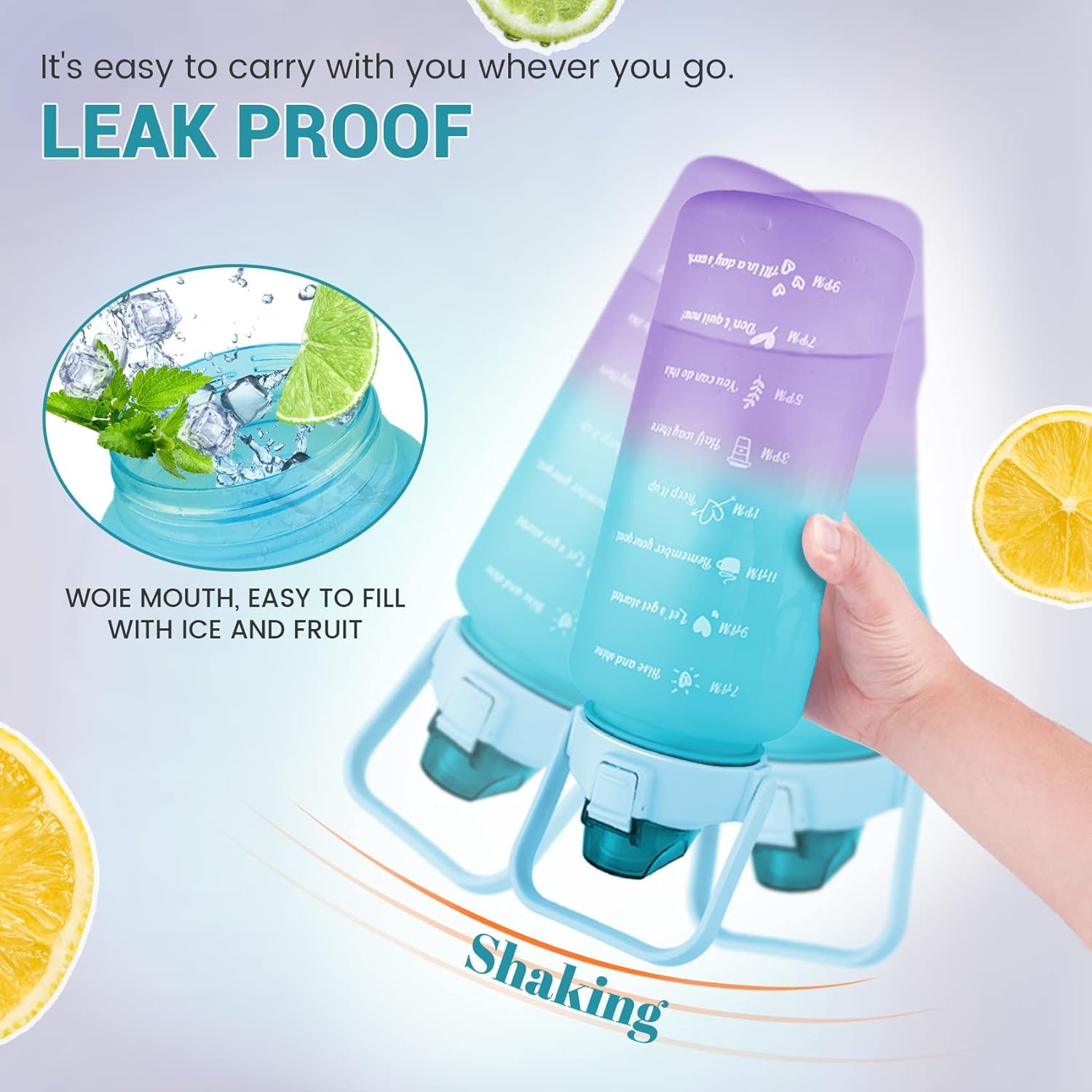 Coku 3 SET Motivational Water Bottle with Time Marker Sports Gym Gallon Fitness Water Bottle with Straw & Handle SpillProof Reusable Drinking Jug BPA Free Plastic (Mix Colors, Combo Of 3 Water Bottle) 3 71cNPVUuOLL. SL1500