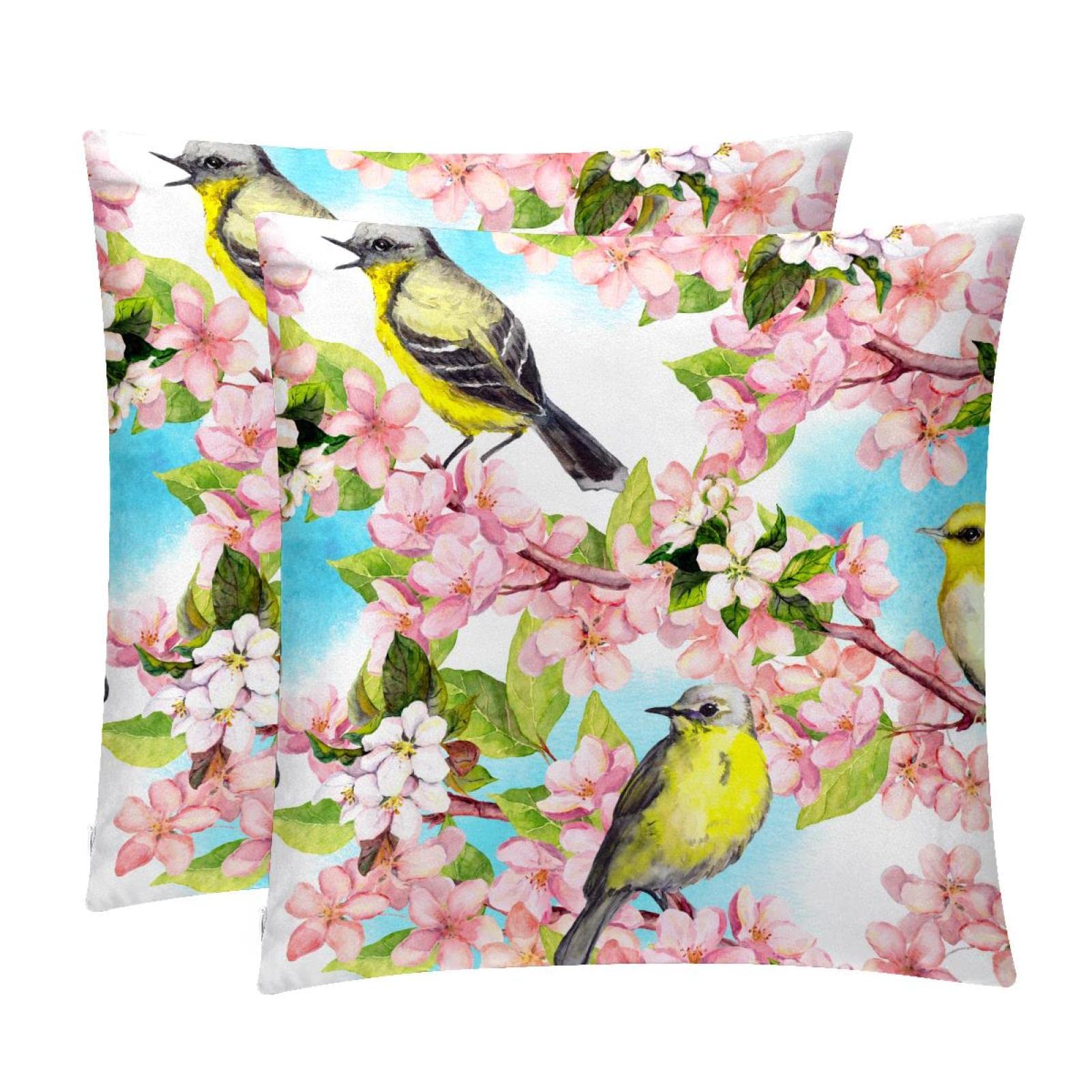 Housse de coussin lombaire lot de 2 taie decorative oiseau fleurs pour maison de ferme