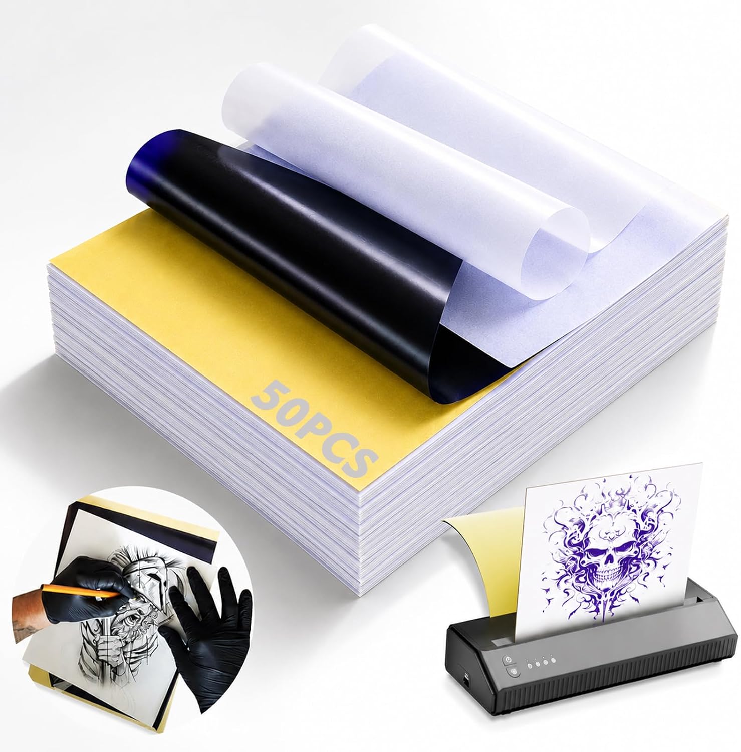 Rayyl Tattoo Transfer Paper 100 Sheets - Stencil Paper 4-Layer 8.5" x 11" Professional Thermal Transfer Paper for Tattoo Stencil Printer and Freehand Tracing Stencil Lines for Tattoo Supplies