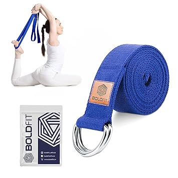 Boldfit Yoga Belt for Women and Men - Yoga Strap for Stretching with Extra Safe Adjustable D-Ring Buckle - Durable and Comfy Texture - Perfect for Your Yoga Session - 8 Feet, Blue - image, photos