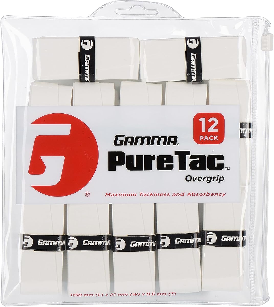 Gamma Sports PureTac Overgrip de tenis, raqueta extra pegajosa OG, absorbente de humedad, paquetes disponibles, jugabilidad superior, raqueta, pickleball, plataforma, bádminton, paleta