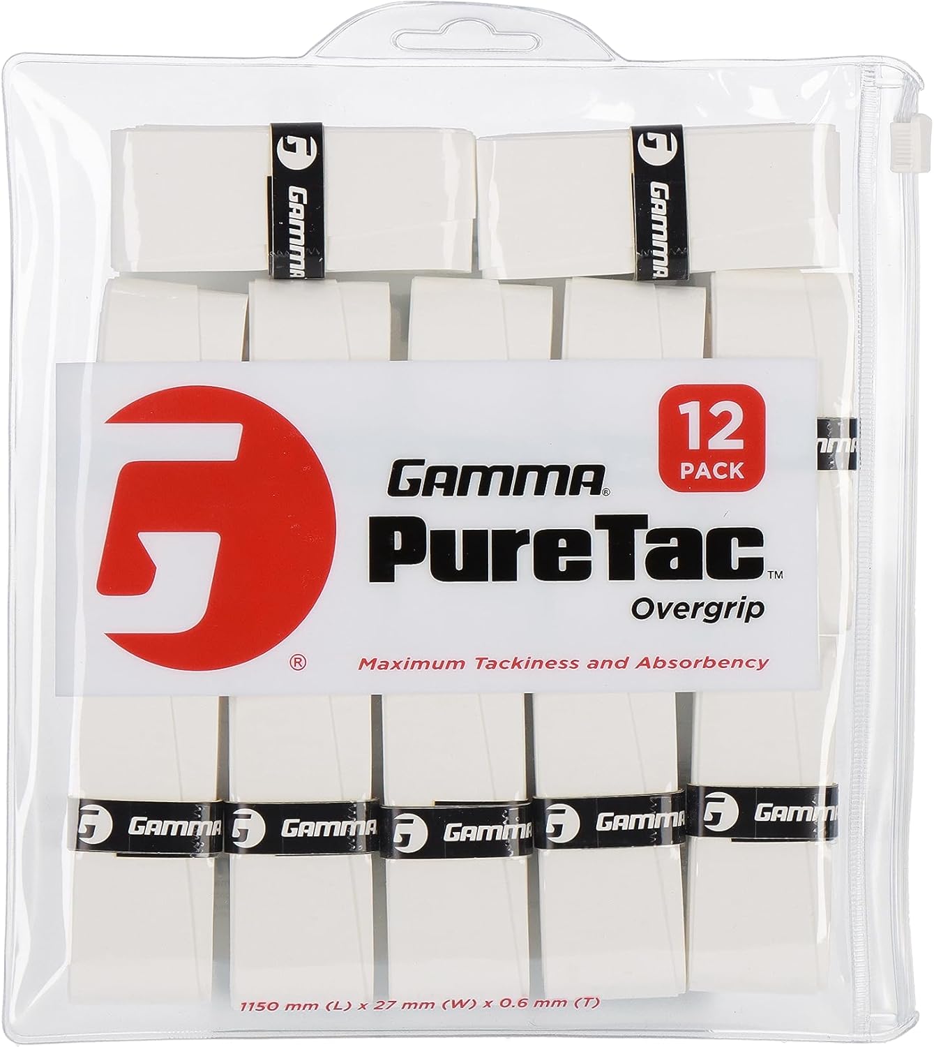 Gamma Sports PureTac Tennis Overgrip, Extra Tacky Racquet OG, Moisture Absorbent, Packs Available, Superior Playability, Racket, Pickleball, Platform, Badminton, Paddle