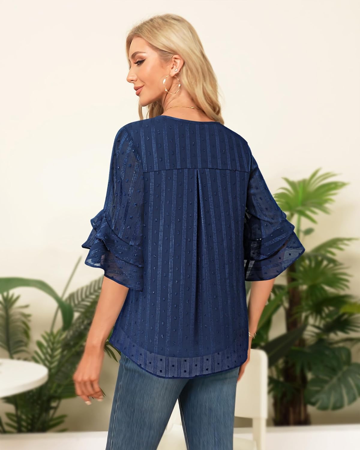 VALOLIA Womens Blouses 3/4 Sleeve Dressy Tops Business Casual Double Layers Shirts - Image 3