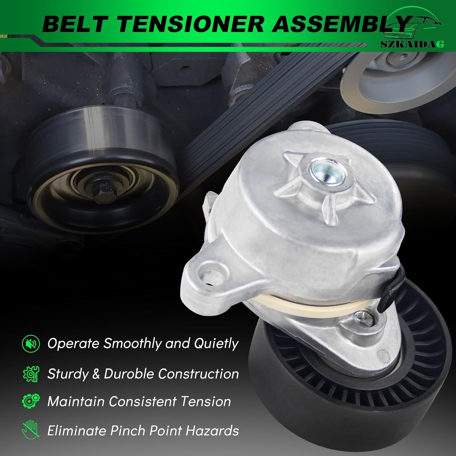 Belt Tensioner Assembly with Pulley for:-Ford F150 2011-2017 for:-Mustang 2011-2017 Transit150 Transit250 Transit350 2015-2020 for:-Lincoln Navigator 2015-2017 3.5L 3.7L OE#39221