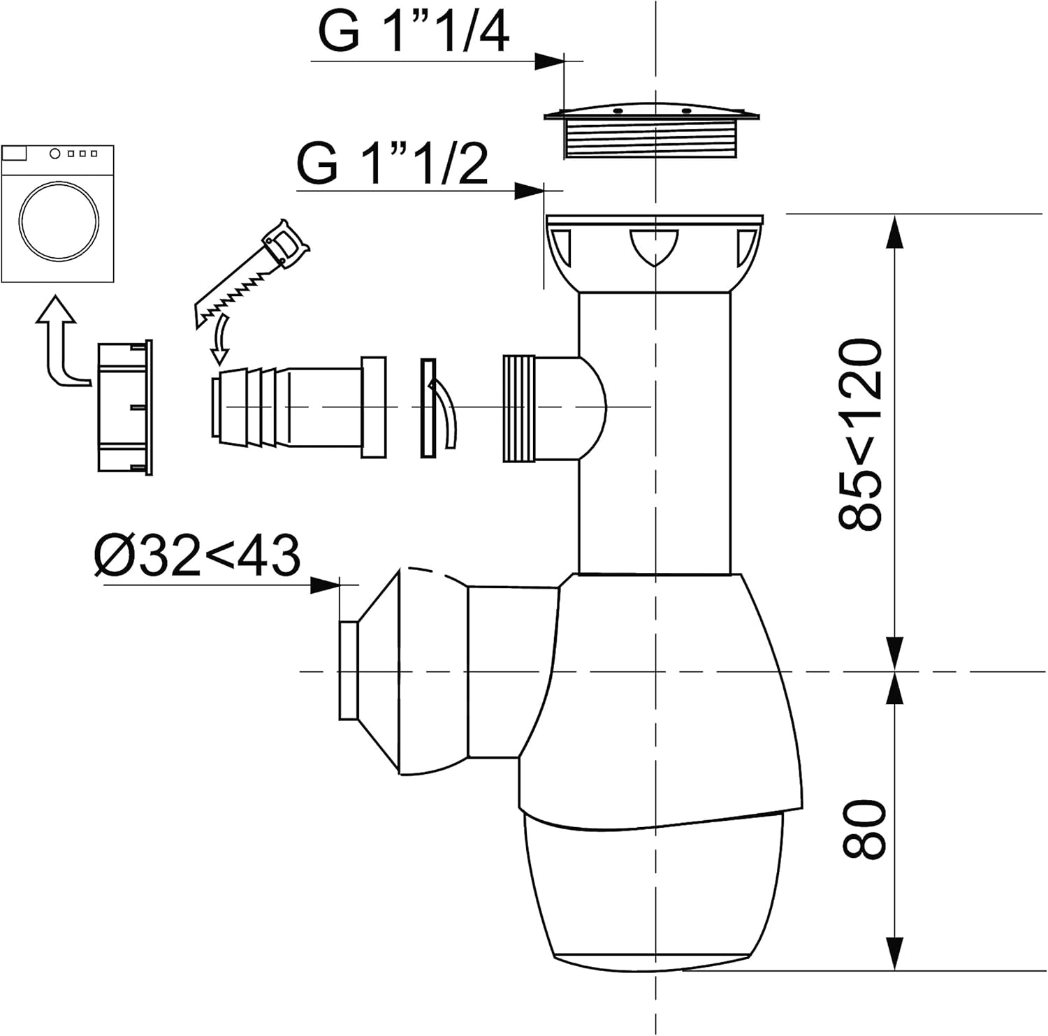 Wirquin 30718741 &ndash; オールインワン &ndash; シンク/洗面台用ユニバーサルサイフォン &ndash; ホワイト