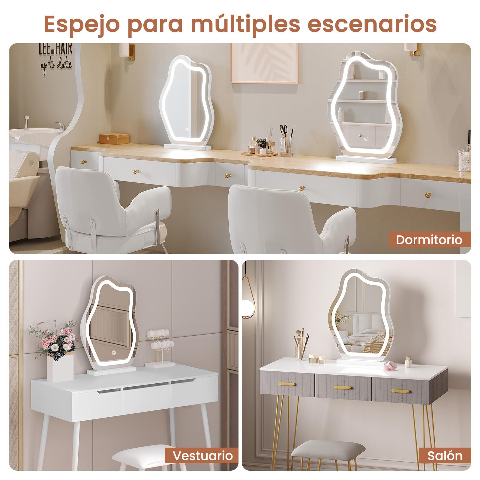 WOLTU Espejo Maquillaje con luz 53x39 cm Espejo tocador con luz diseño Nube Espejo con luz LED para Maquillaje y Cuidado Personal portátil Ideal para Dormitorio y baño