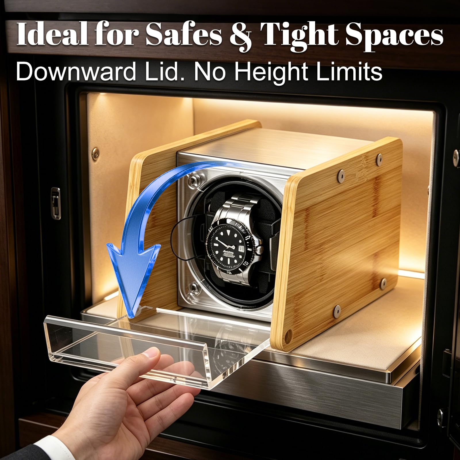 Watch Winder Smith Bambus Single Automatik Uhrenbeweger Box - Leiser Motor, 4 Rotationsmodi, passt übergroße Uhren, Geschenk für Herren und Damen Uhren