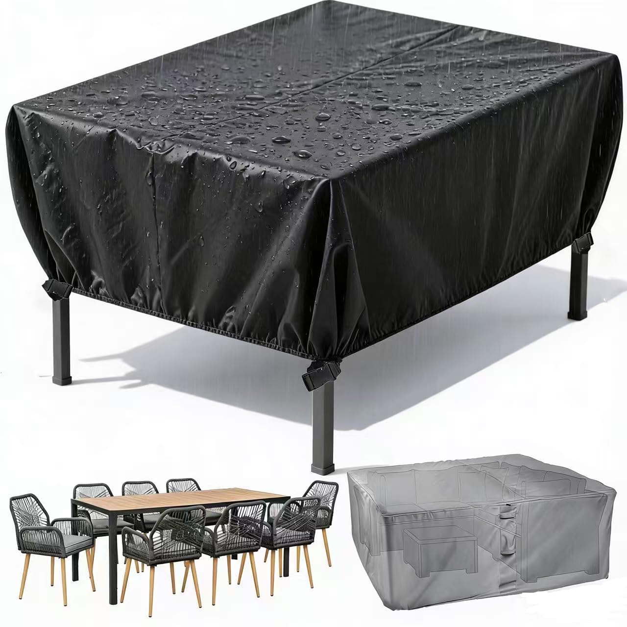 PVPQPR Garden Furniture Covers 140x130x75cm/LxWxH Rectangular Waterproof Cover for Outdoor Rattan Sofa Chair Table,Rain Snow Dust Wind-Proof,Outside Garden Table Cover,Balcony Furniture Covers,Black