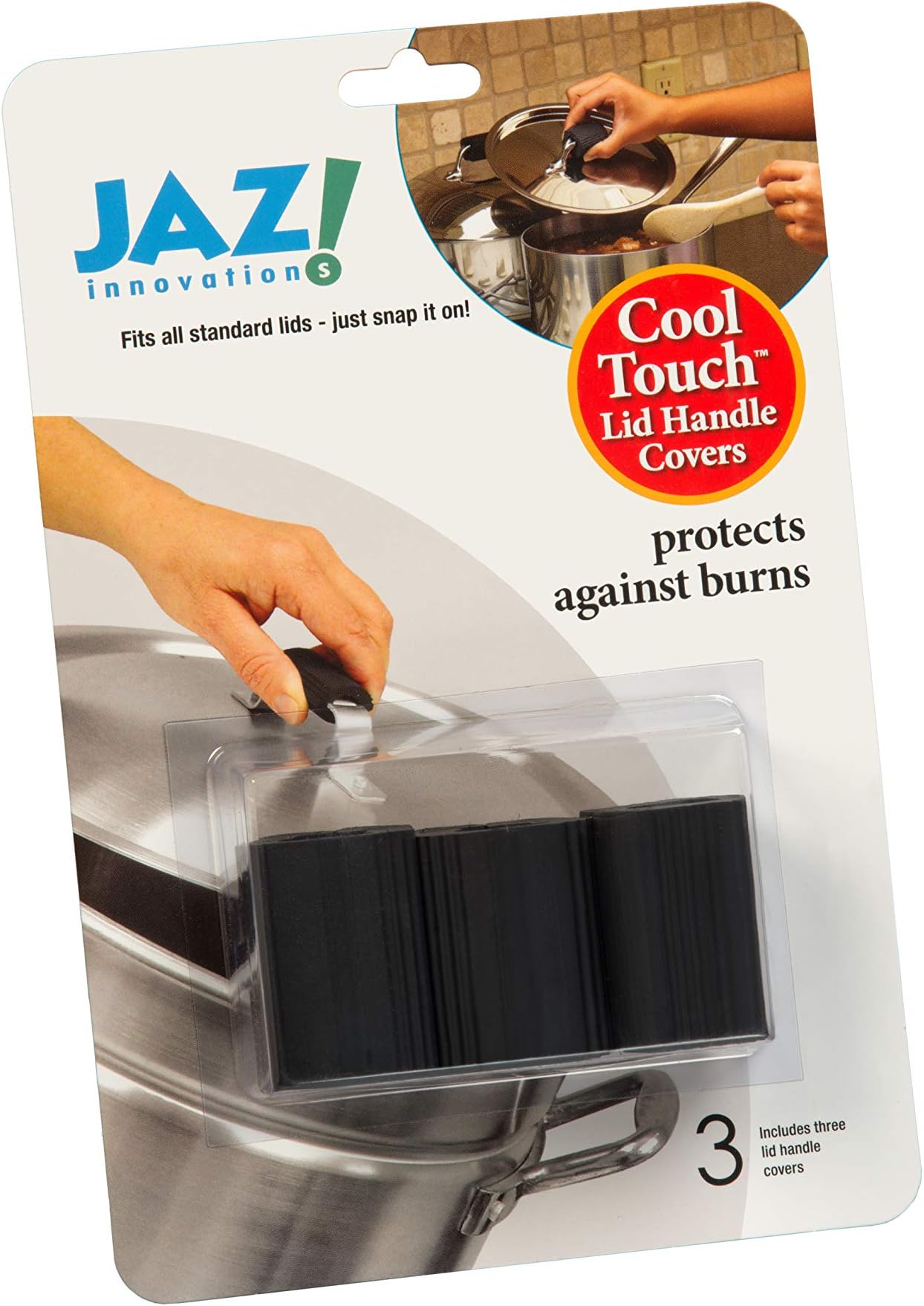 Touch Covers (Set of 3) -Fits on Any Pot Handle or Lid and Remains Cool, size:a, Black