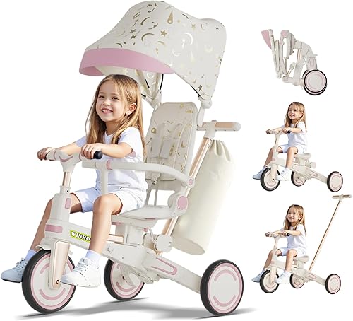 WinHope Triciclo de empuje 9 en 1 para niños pequeños de 1 a 3 años  Triciclo convertible para niños con asa ajustable para padres y arnés de