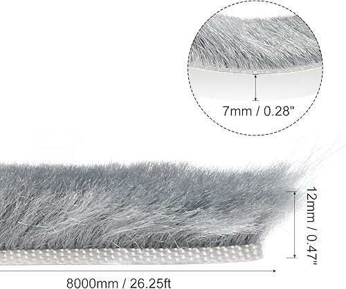 Miniatura 2 de uxcell Burlete de agua, 26 pies de largo x 0.3 pulgadas de ancho x 0.5 pulgadas de alto, sello autoadhesivo para burlete de barrido, color gris para