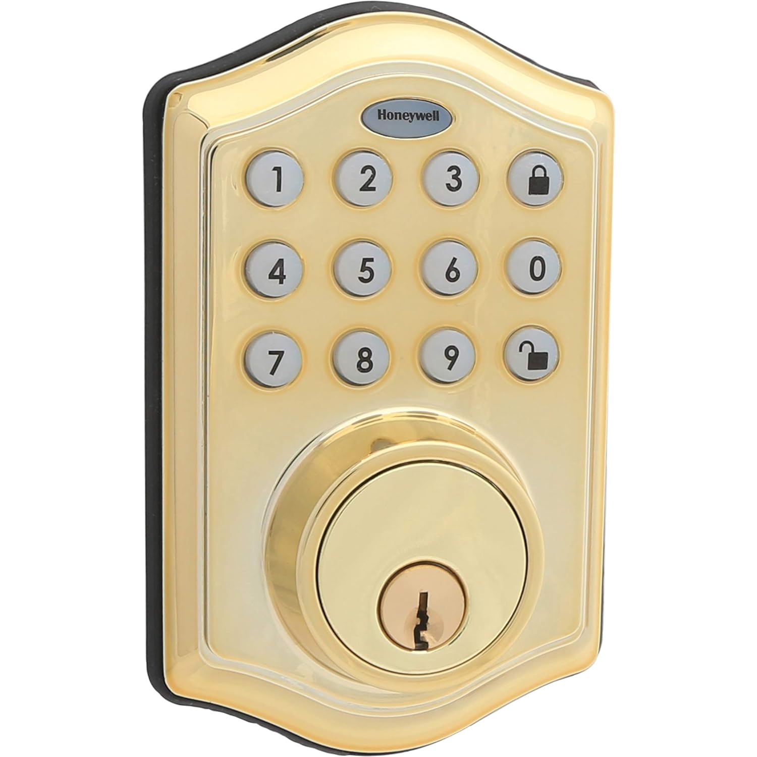 Honeywell Safes & Door Locks - 8712009 Electronic Entry Deadbolt with Keypad, Polished Brass, 2.9 x 2 x 6.2 inches