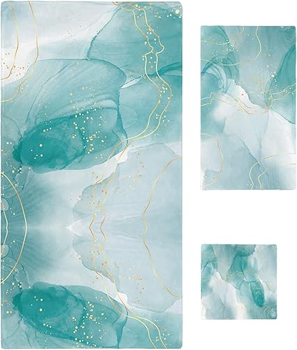 Marble Agate Bath Towels for Bathroom Set - Luxury Towels Gifts for Women,Quick Dry Beach Kitchen Hand Hair Face Yoga Workout Gym Towel and Dish