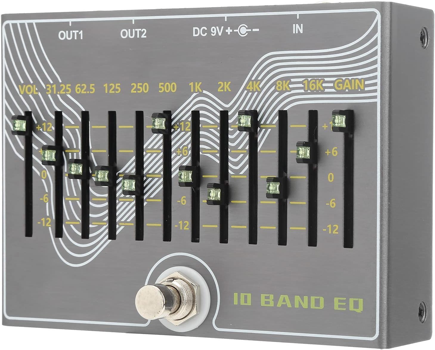DC 9 V Portable 10 Bandes égaliseur True Bypass Design Guitare égaliseur Instrument de Musique Fournitures 300mA