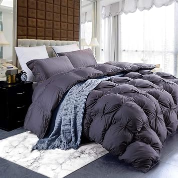 All-Season Luxurious Goose Down Comforter Queen Size Duvet Insert, Premium Pinch Pleat Design, 1200 Thread Count 100% Egyptian Cotton, 750+ Fill Power, 70 oz. Fill Weight Queen, Gray