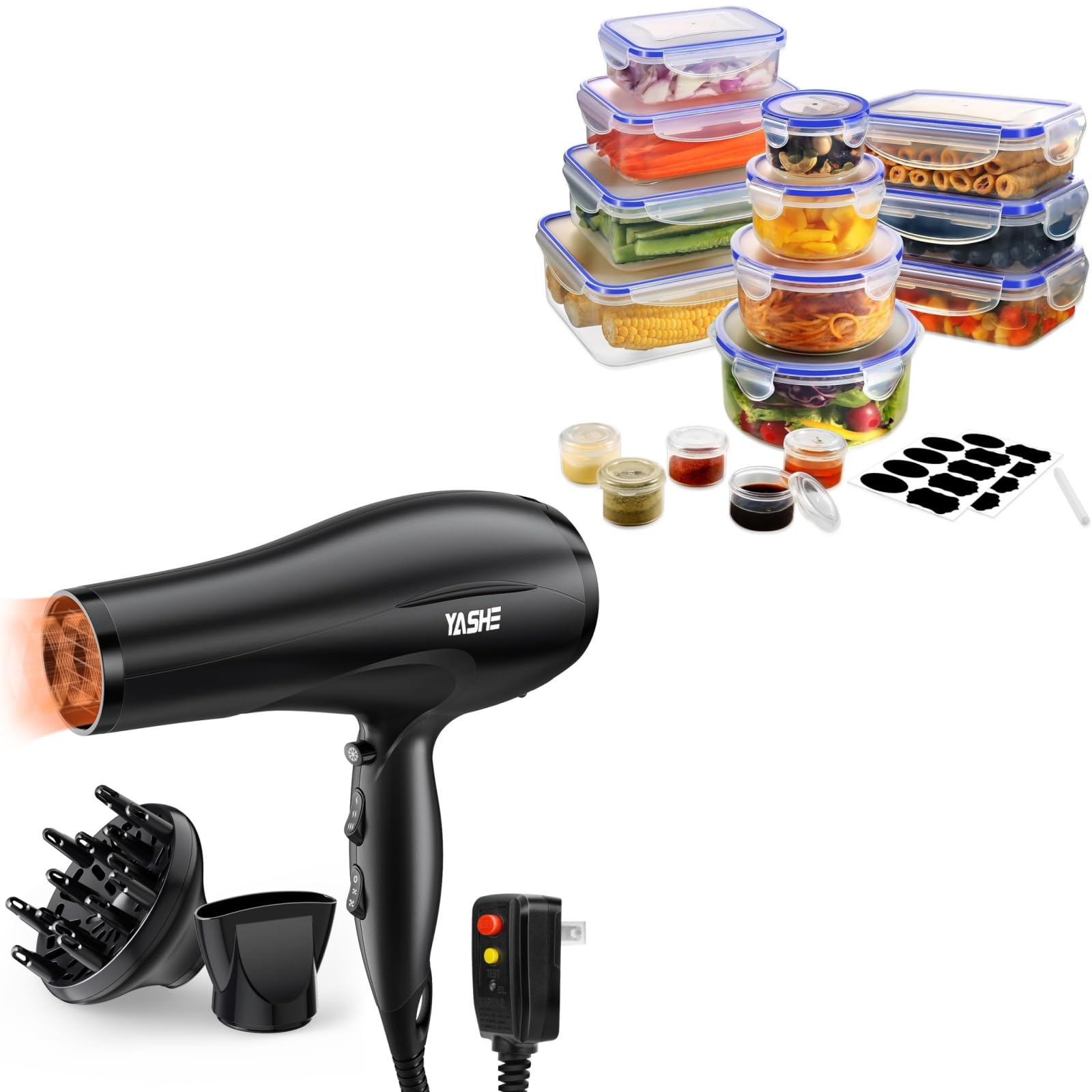 YASHE Save 10% US-SE-32PCS Containers and HD-8009BF Hair Dryer