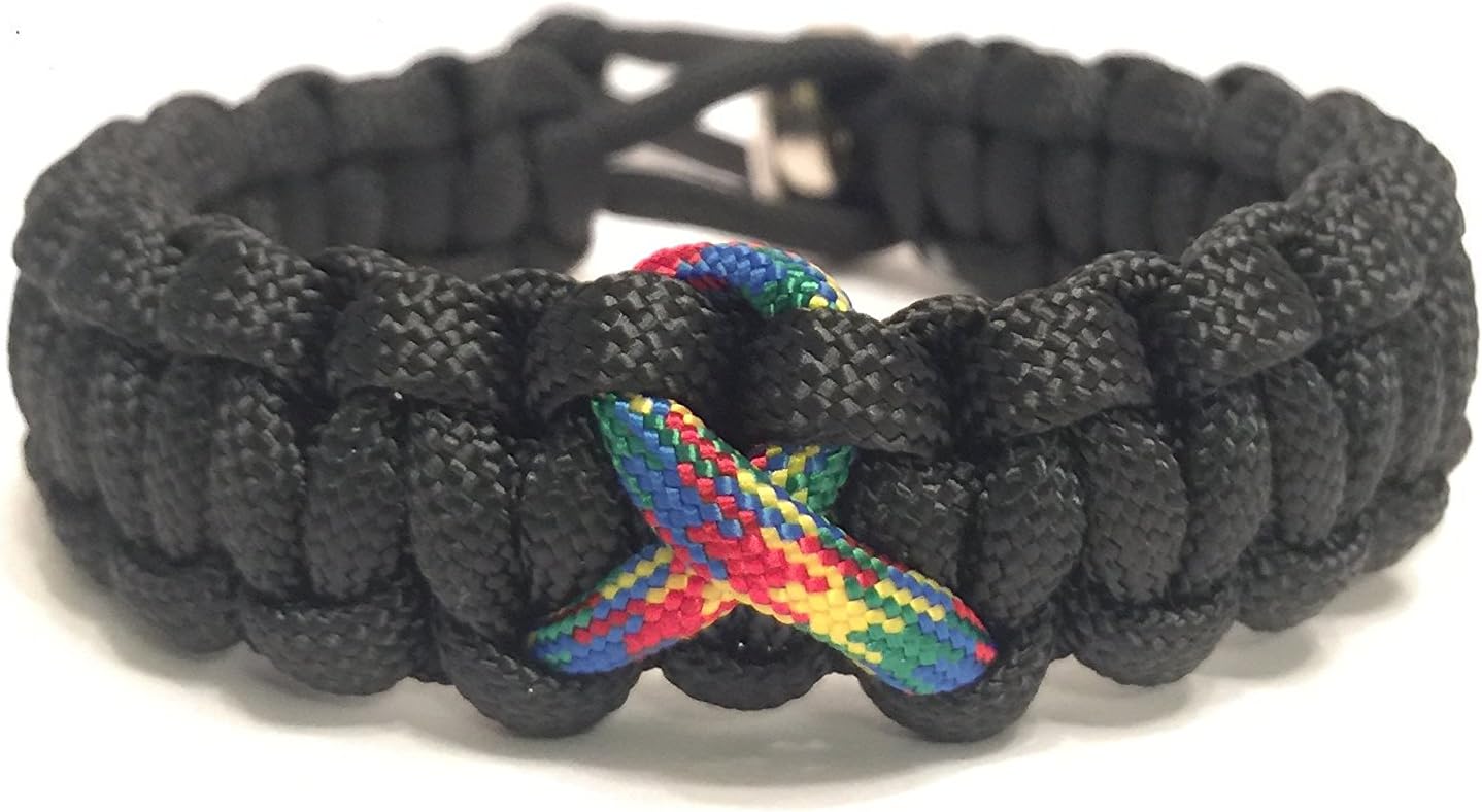 Autism Ribbon Awareness Adjustable Black Paracord Jewelry Bracelet