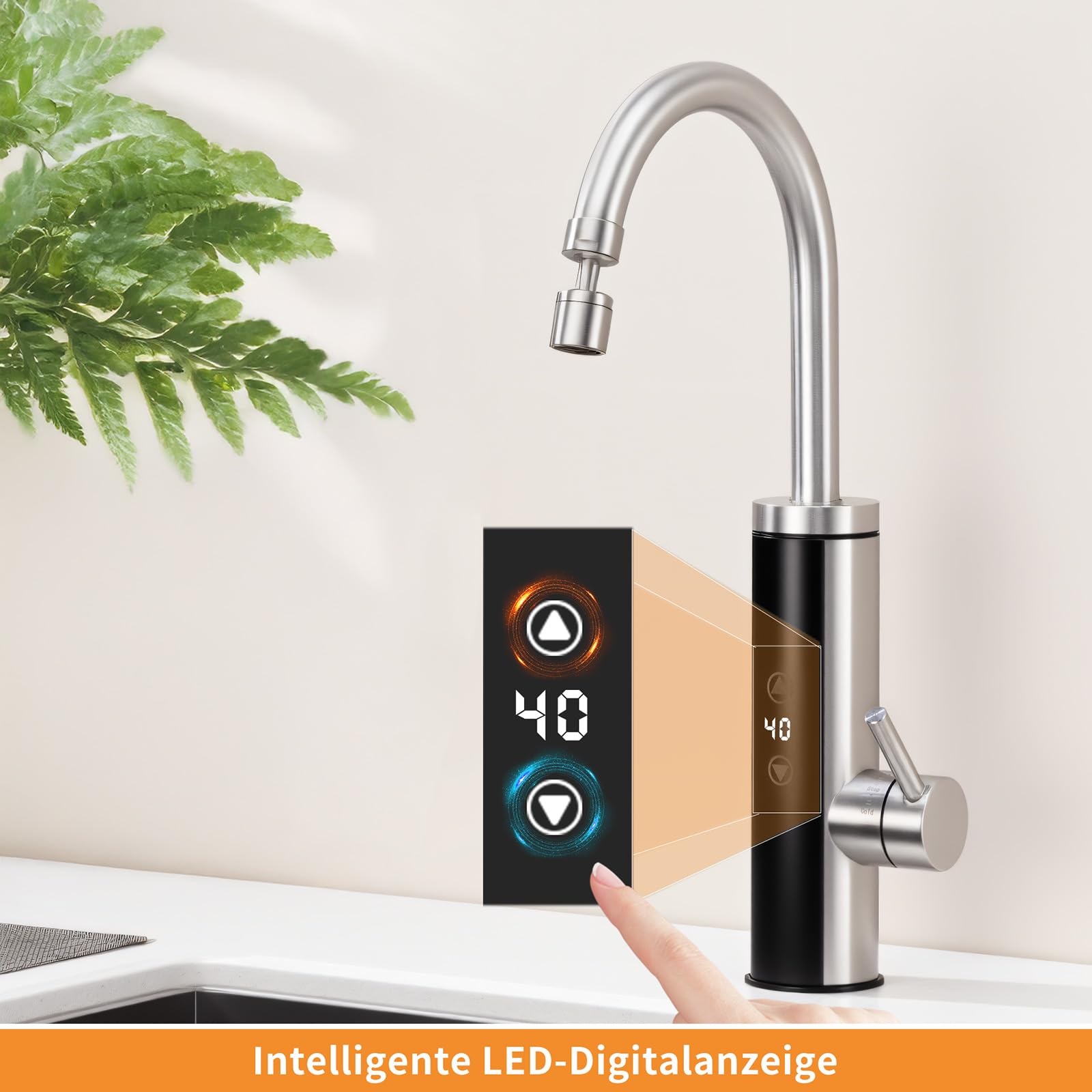 HOMELODY Elektrischer Wasserhahn mit Durchlauferhitzer 230V, Wasserhahn Küche mit Touch-Temperaturregler & LED-Display, Anti-Spritz Edelstahl Küchenarmatur, Durchlauferhitzer Küche, Garten & Camping