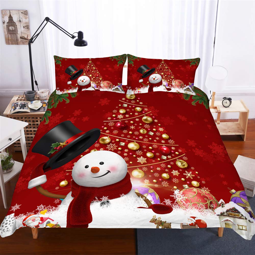 REALIN Copripiumino Natale Set Biancheria Letto Babbo Natale Albero Regalo Alce La Neve Slitta 2/3/4PCS Copripiumini/Lenzuola/Federe,Singolo,Matrimoniale,King (Singolo-140x210cm-4PCS,C)