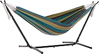 Vista 22 de Vivere - Hamaca doble de algodón con soporte de acero que ahorra espacio, cuerdas de poliéster mejoradas de 450 libras de capacidad - Incluye bolsa