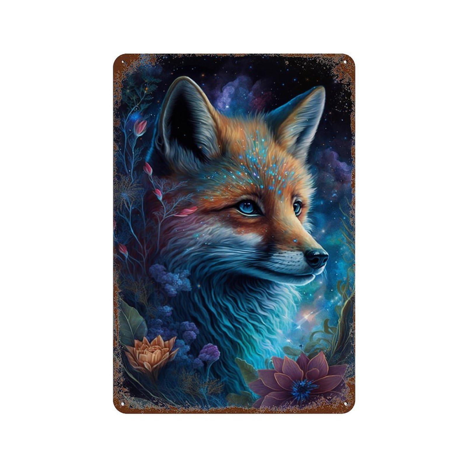 Magical Fox Fantasy Art Rust Effect Tin Sign 11.8"x7.9", Rustic Home Decor for Garage, Pub Or Kitchen