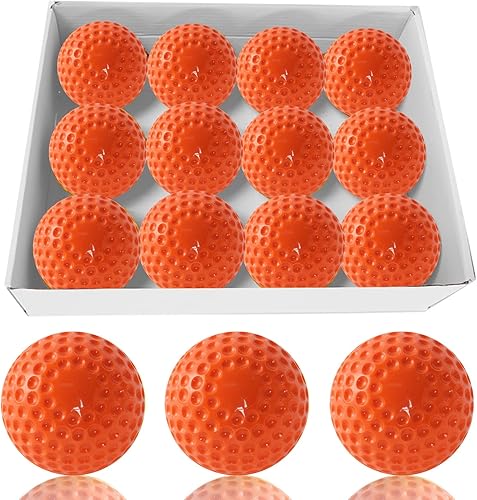Miniatura 10 de Paquete de 12 pelotas de béisbol amarillas con hoyuelos, 9 pulgadas para máquina de lanzar, coordinación mano-ojo, práctica de golpeo y campo