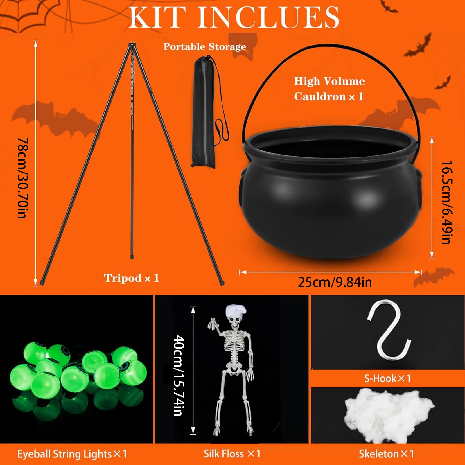 Calderone di Halloween con treppiede, decorazione spettrale per di Halloween, streghe pentole sfumato verde scheletro vasca da bagno | Forniture per le vacanze per casa infestata | Calderone Streghe Halloween con Treppiede e per Interni, Casa Infestata, G
