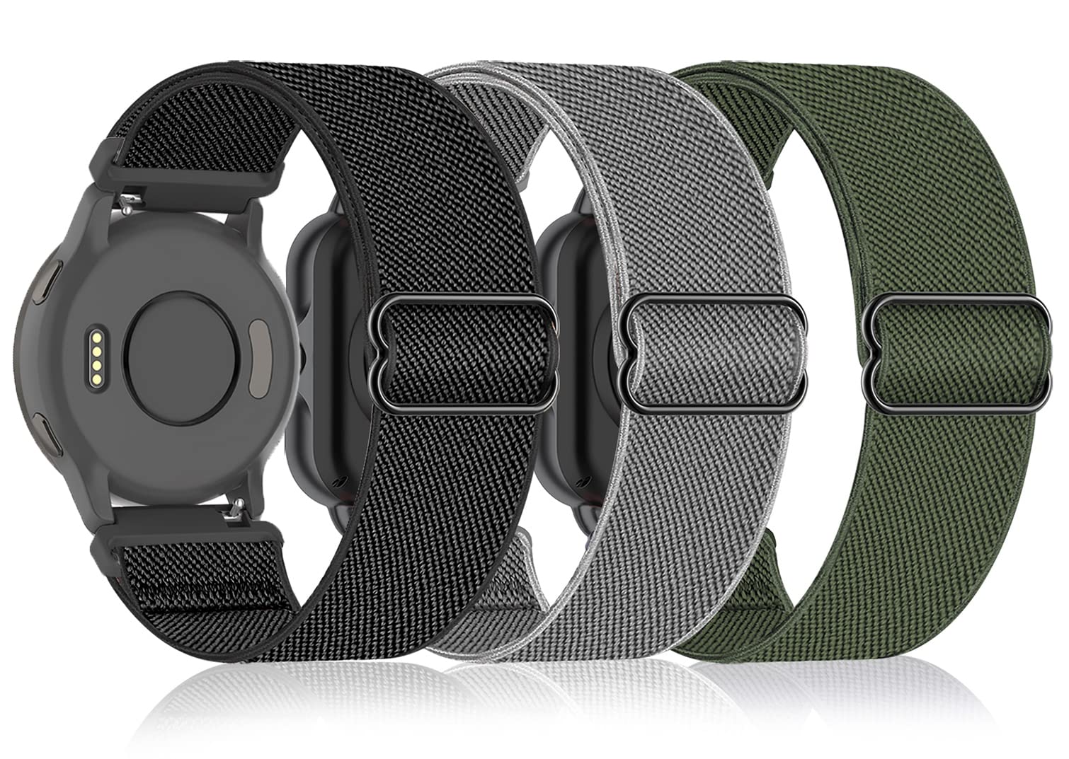 Farluya3 Pack 22mm Nylon Bands Compatible with AGPTEK LW11/Fossil Men's Gen 6 44mm Watch,Stretchy Adjustable Breathable Fabric Strap for Sanorum/Banlvs G56,FITVII HM57/H56 for Women Men