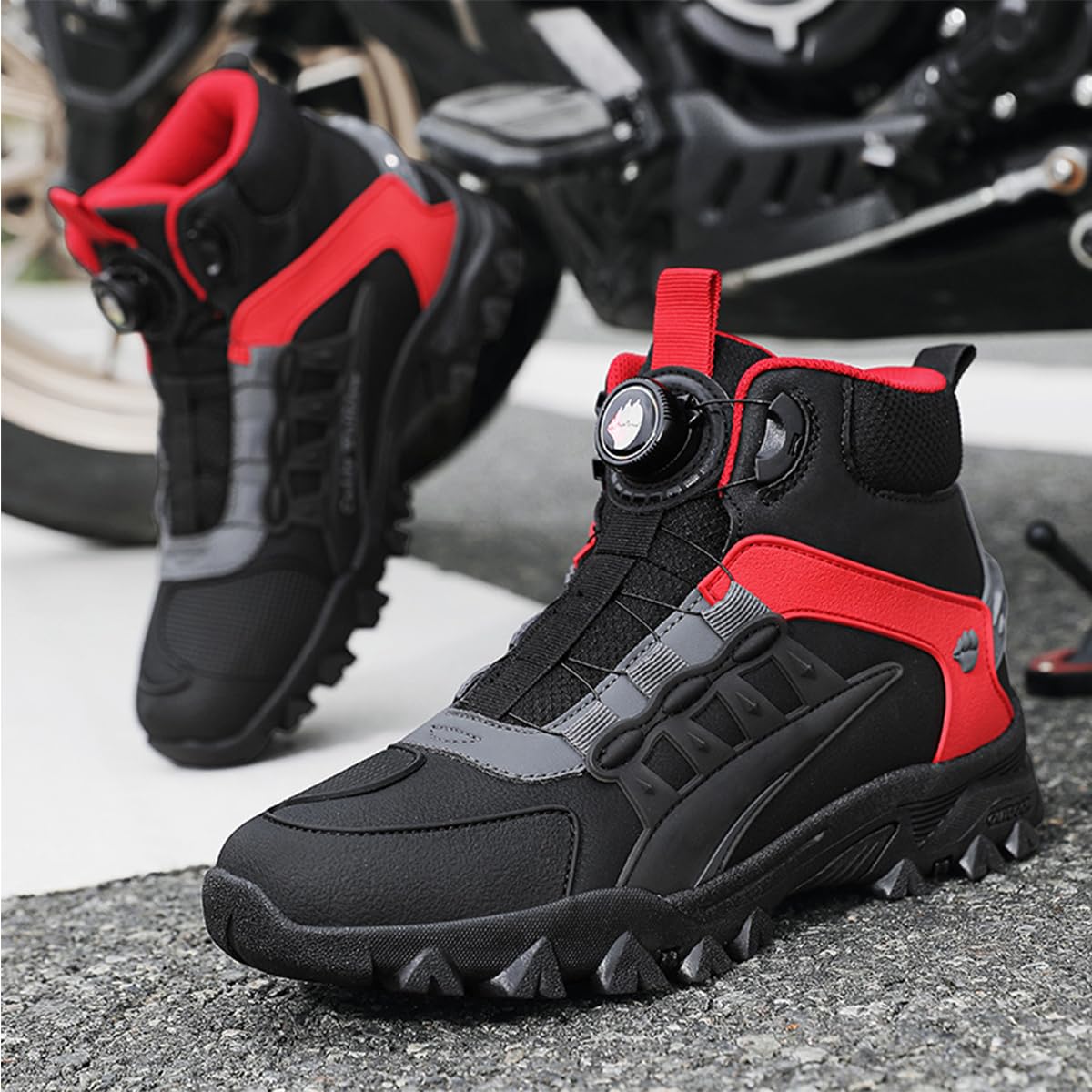 SDEQA Stivali da Moto Uomo Scarpe Racing Motocross | Stivali Touring Equitazione Antiscivolo Impermeabili Protezioni Rinforzate per Pista e Strada