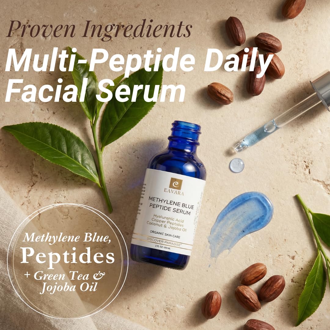 Methylene Blue Peptide Serum – Facial Serum with Copper Peptides (GHK-Cu), Hyaluronic Acid & Multi-Peptides, Hydrating Tripeptide Serum for Fine Lines, Wrinkles & Smooth Radiant Skin – 2 oz