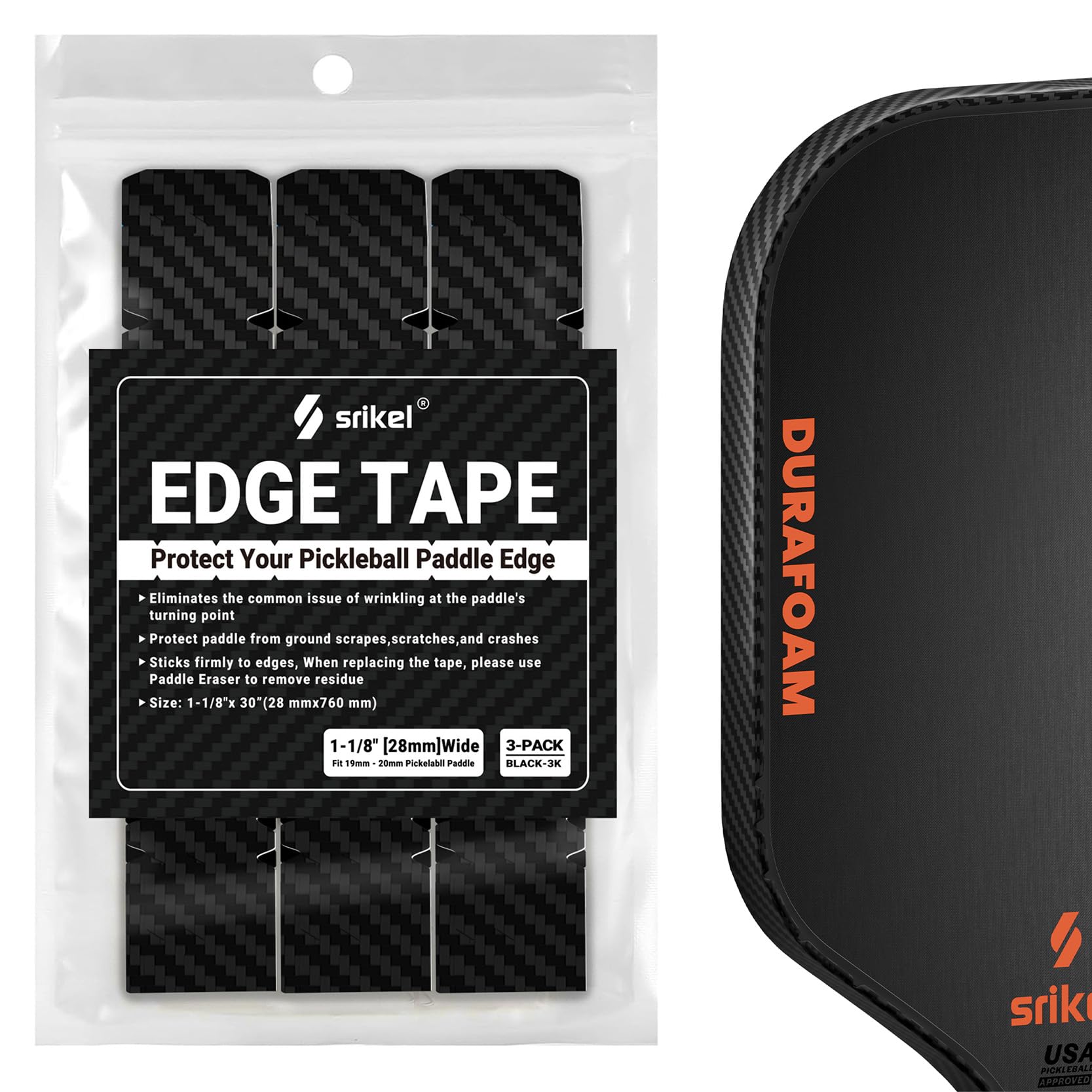 Pickleball Edge Guard Tape – Pickleball Paddle Edge Protection Tape 3 Pack, Head Edge Guard for 16MM Rackets,Easy Application,No Wrinkling,26MM Width Solid Black-image-35