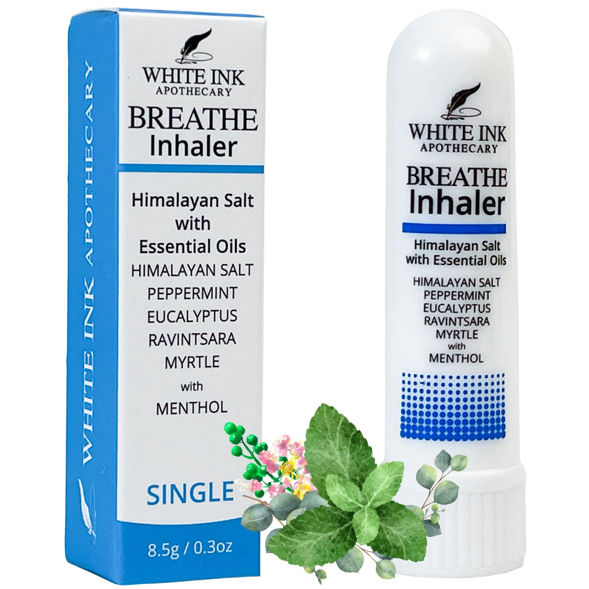 White Ink Breathe | Natural Essential Oil Inhaler Eucalyptus Peppermint | Congestion | Allergy | Focus | Aromatherapy Sinus Relief (1)