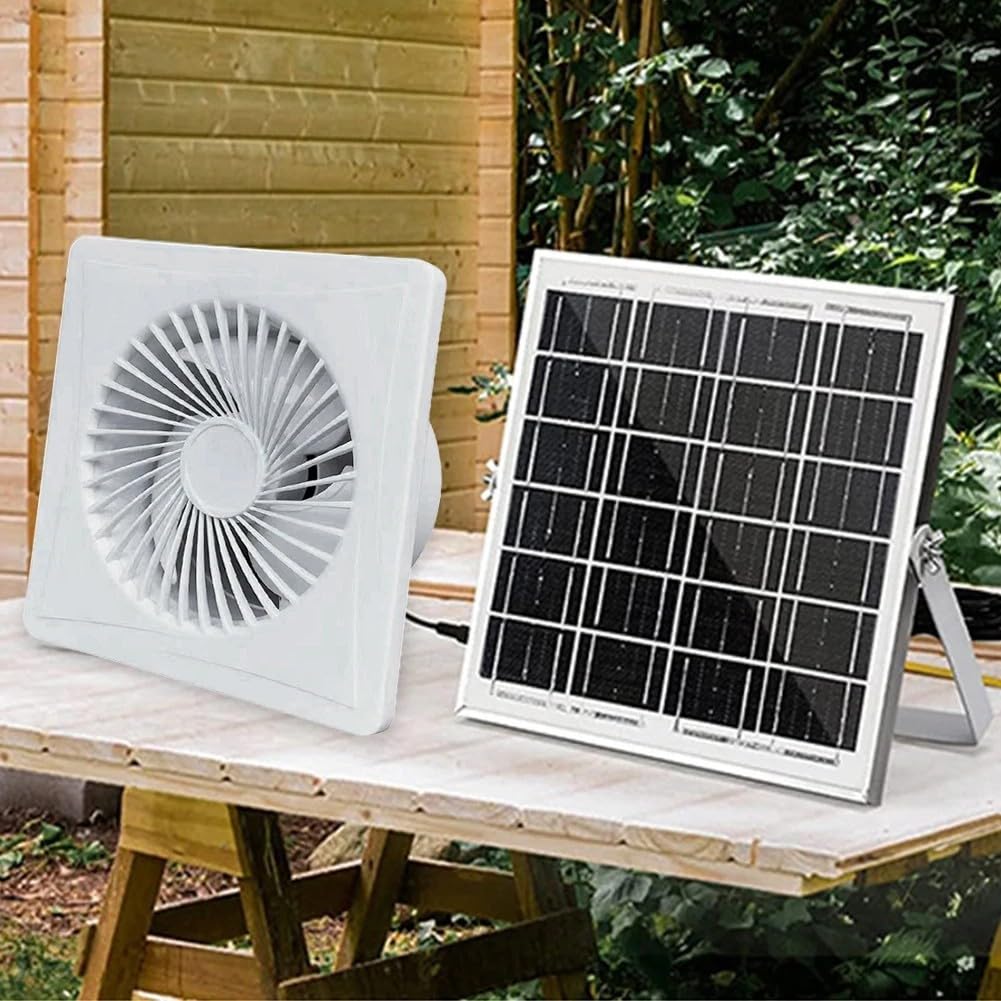 Oniissy Kit de ventilateur à panneau solaire, 12 V, étanche, extracteur d'air, équipement de ventilation extérieure, mini ventilateur pour serre, animal de compagnie, chien, poulailler (10,2 cm)