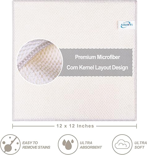 Miniatura 3 de Paquete de 8 toallas de cocina de microfibra de alta calidad, diseño de grano de maíz, toallas gruesas para platos, ultra suaves, absorbentes, de