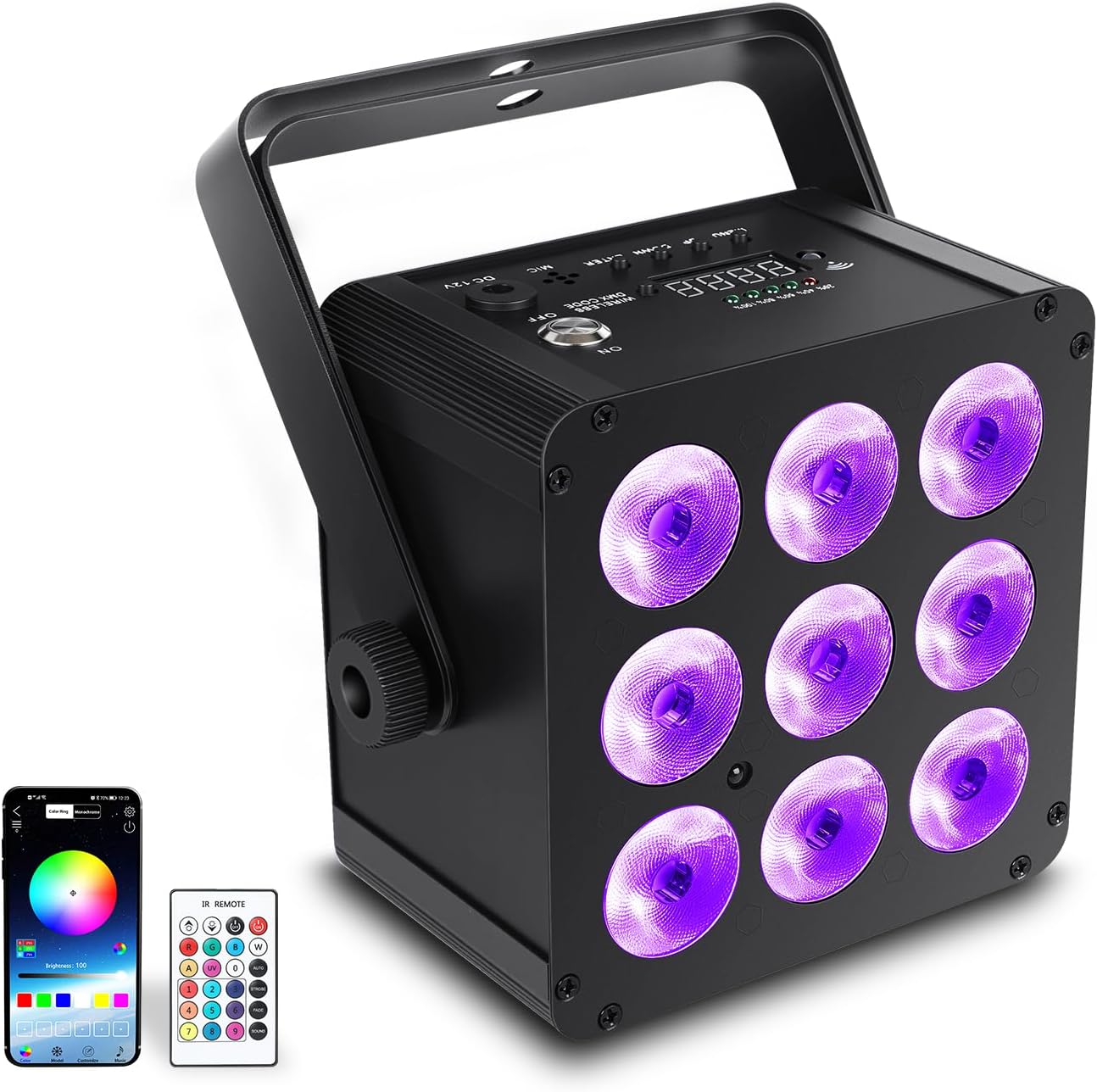 Rechargeable Led Stage Lights,54W RGBWA+UV 6IN1 Battery Powered Uplights with Wireless 2.4G App Control,DJ Par Can Lighting with Sound Activated & Remote Control for Weddings Parties