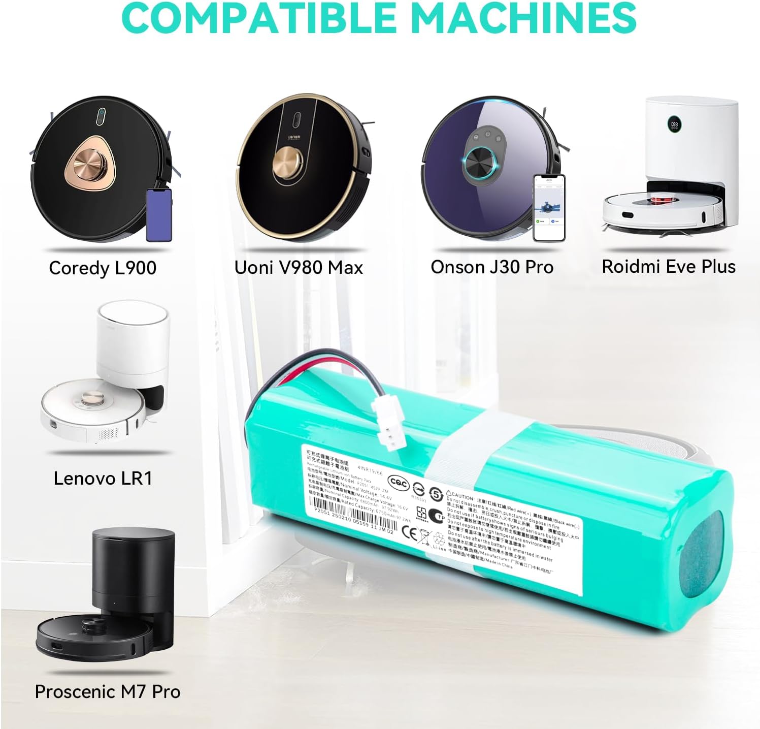 6800mAh Vacuum Battery Replacement for Coredy L900 L900W L900X, for Proscenic M6 M7 M8, for Uoni S1 V980 Pro, for Neabot N2 Kyvol Cybovac S31, for Airrobo T9+ T10+ T9, for Onson J30 Pro Vacuum Cleaner