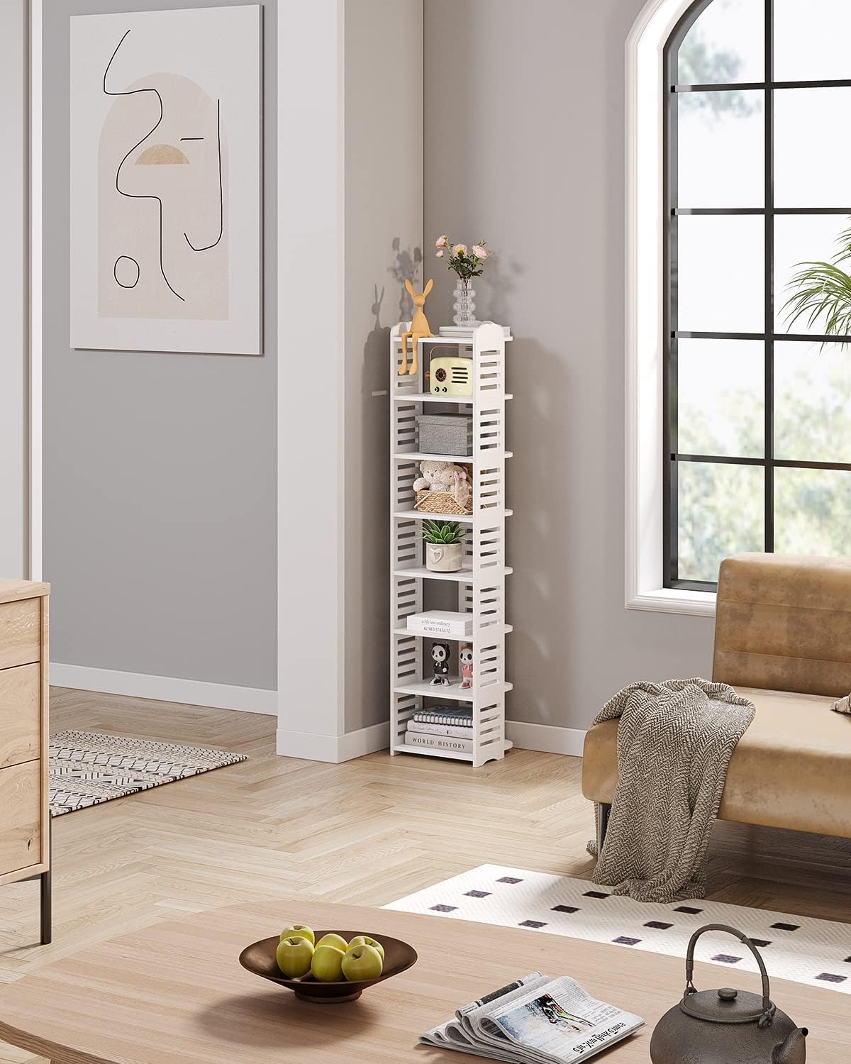 Dripex Zapatero Estrecho Blanco, Montaje Sin Herramientas, Mueble Zapatero para Entrada Recibidor Pasillo, 8 Niveles, 26 x 25 x 111cm
