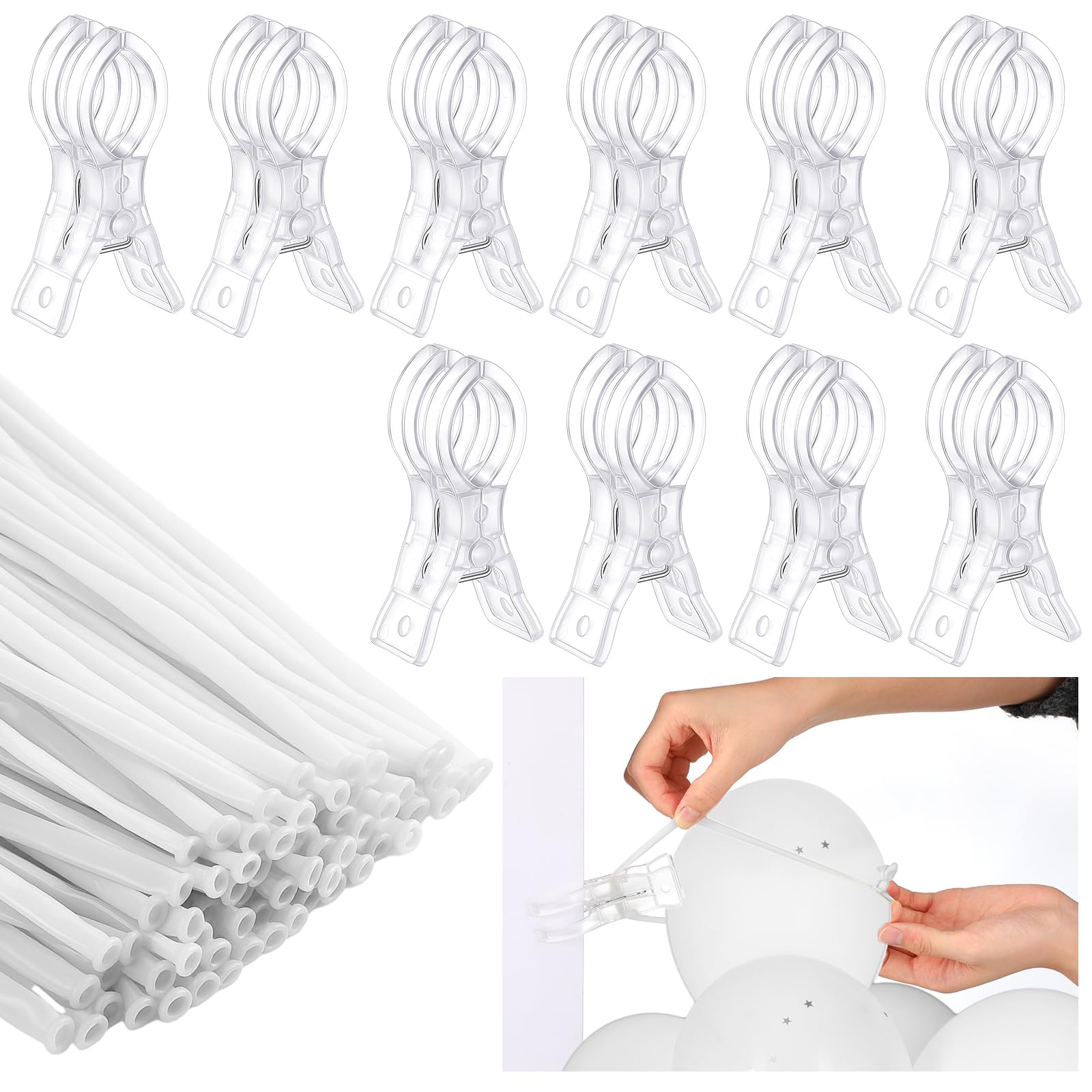 Amyhill 10 Pack 3.5 Inch Balloon Arch Clips 100 Pcs 260 Long Balloons Kit