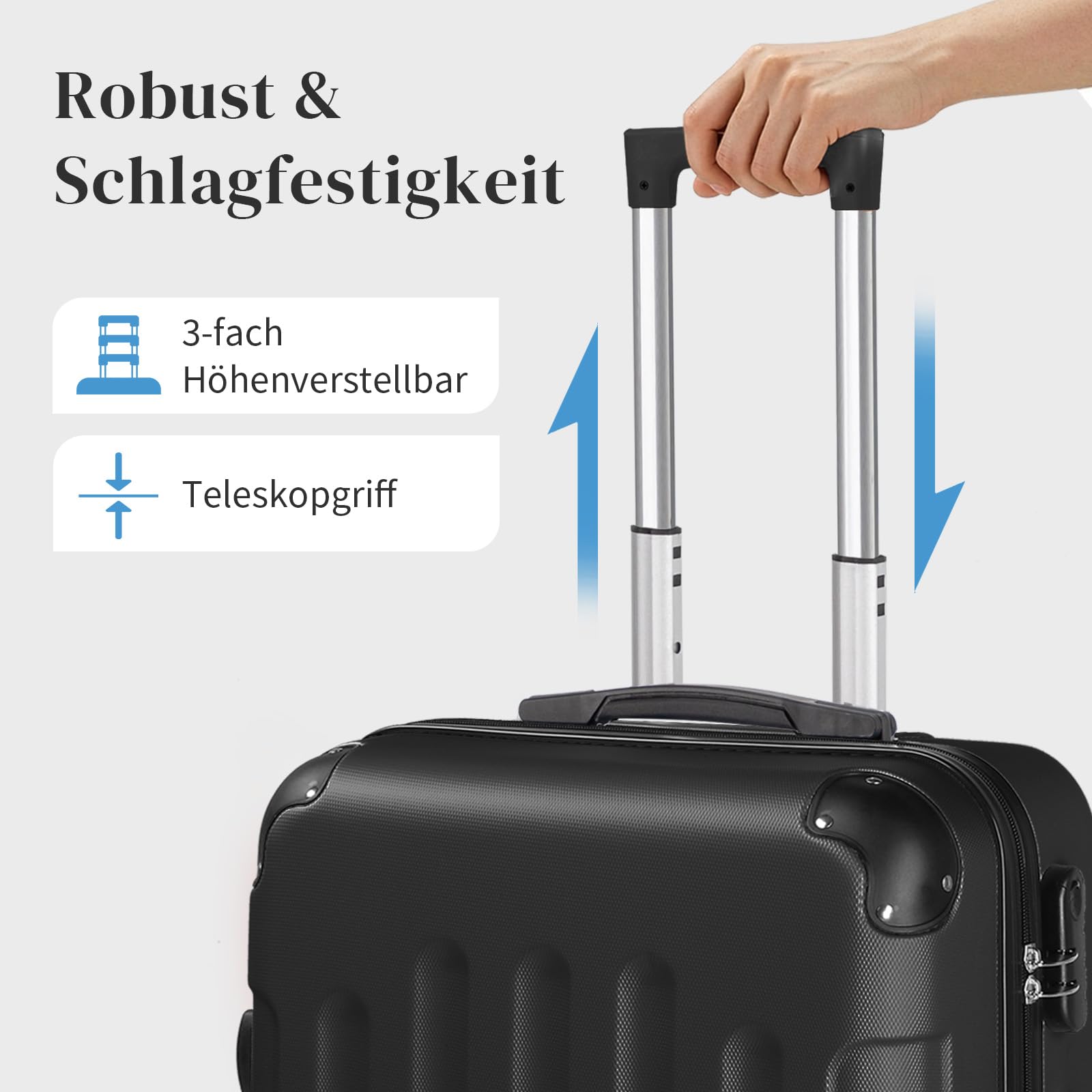 LEADZM Handgepäck Koffer mit Kosmetikkoffer, Koffer Set 2 teilig Hartschale mit verstärkten Ecken, Kofferset aus ABS, Reisekoffer, Hartschalenkoffer Set, Koffer & Trolleys (Schwarz)