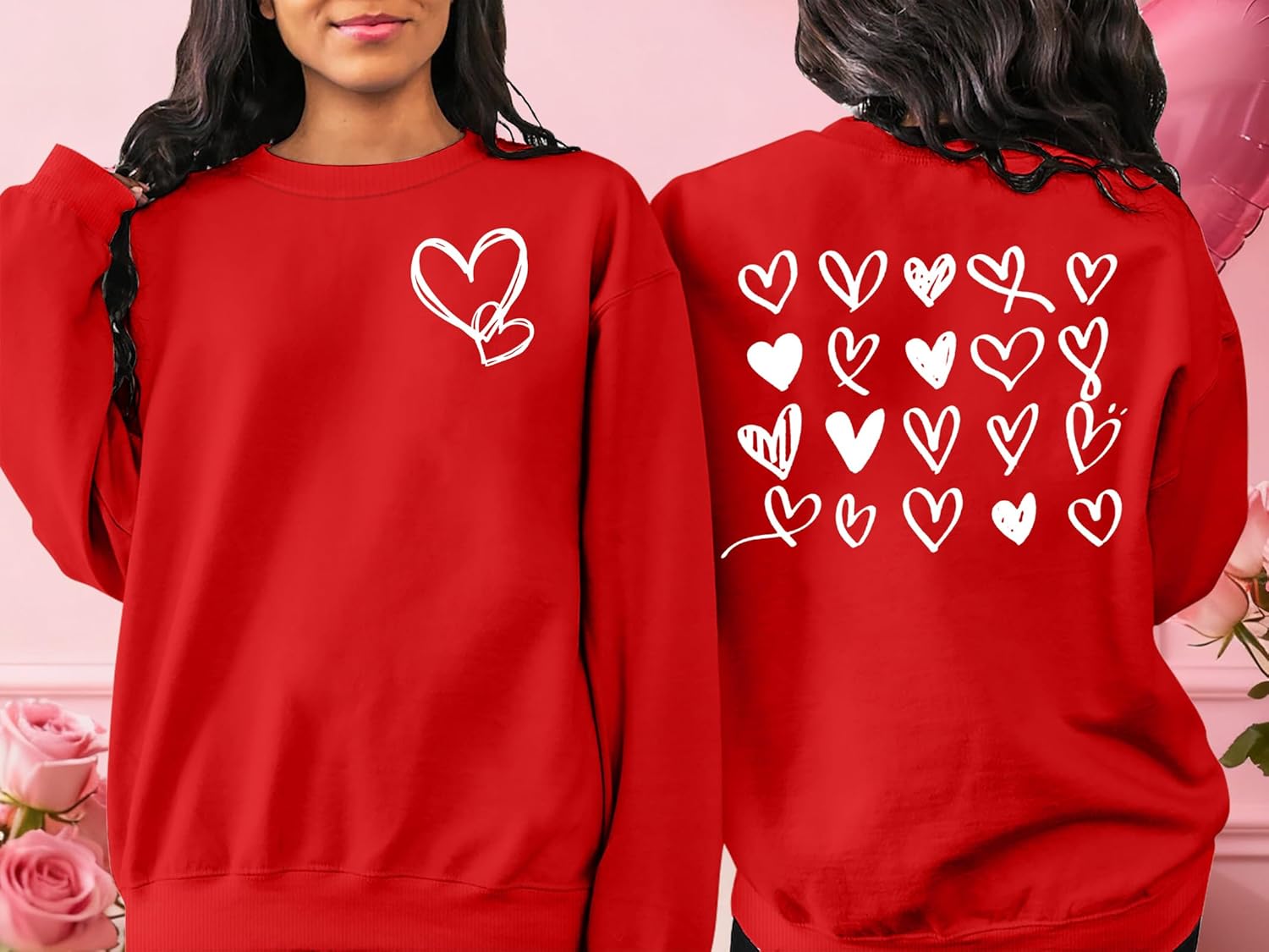 Valentines Sweatshirts for Women Love Heart Graphic Sweatshirt Valentine's Long Sleeve Pullover Tops - Image 3