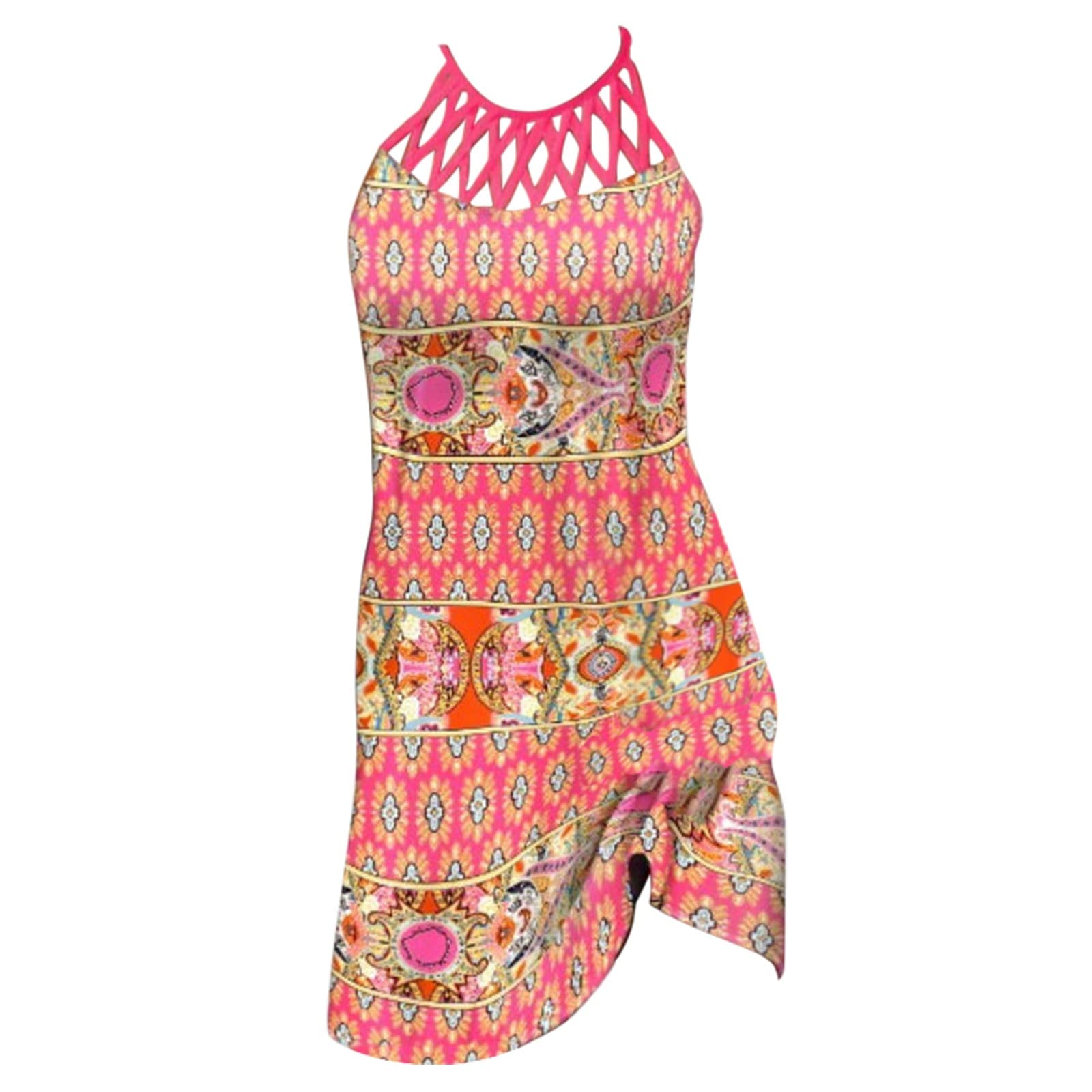 Vestido de malla casual sin mangas estampado de estilo étnico para primavera y verano para mujer