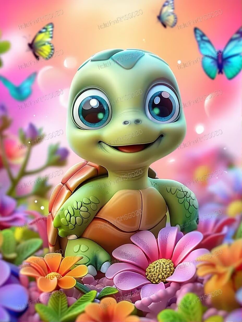 RMSGOZO DIY Spring Flower Turtle Diamond Art Kits for Adults, Exquisite Full Round Crystal Gemstone Art Cross Stitch Diamond Painting Kits for Beginners 20X20 Inch, for Room Decor Bathroom Decor