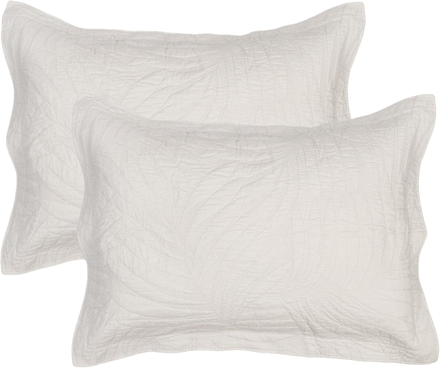 Cotton Quilted Pillow Shams Queen Size Set of 2, Floral Decorative Pillow Covers, White Pillow Case with Envelope Closure 20 x 27 inch (Beige)