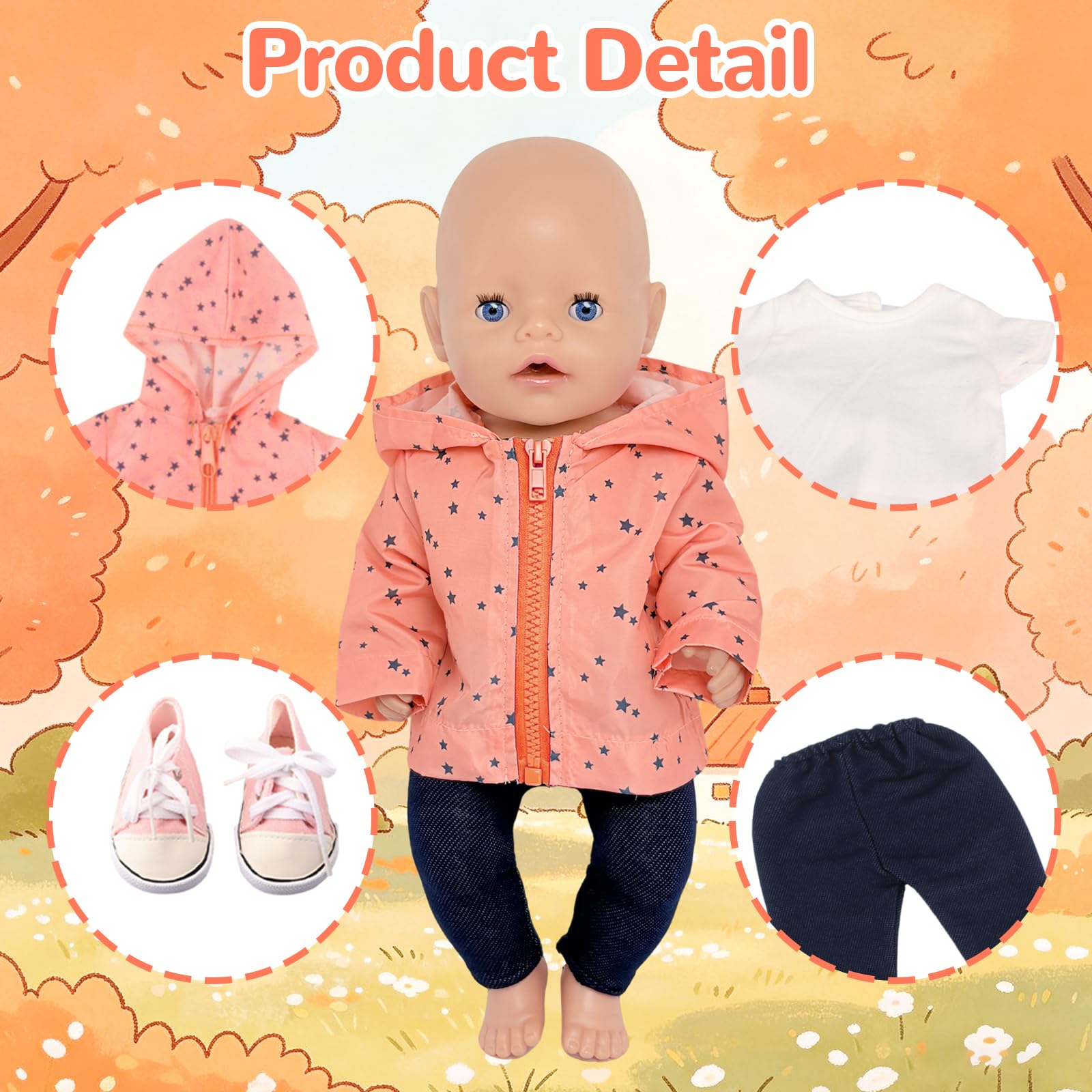 Vêtements de poupée 35-43 cm, 5 pièces Tenues de poupée avec Veste, t-Shirt, Pantalon, Chaussures et cintres, Accessoires pour poupées de bébé, garçons et Filles, Cadeaux (Lot de 2)