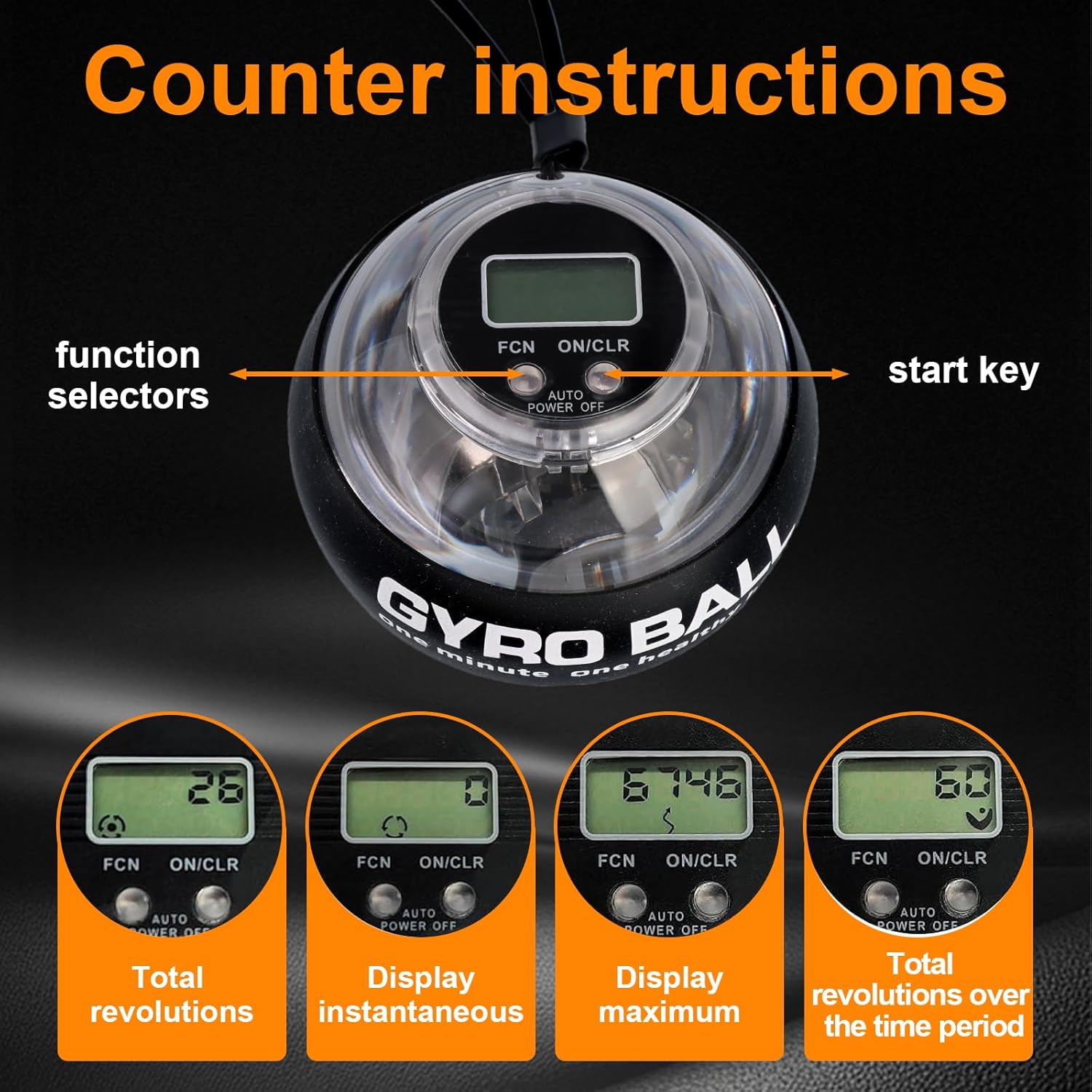 Goswar Torque Ball with Counter - Auto-Start Wrist Power Gyro Ball, Forearm Strengthener, Grip Strength Trainer, Hand Strengthening Devices, Wrist Trainer Balls, Finger Exerciser with LED Lights